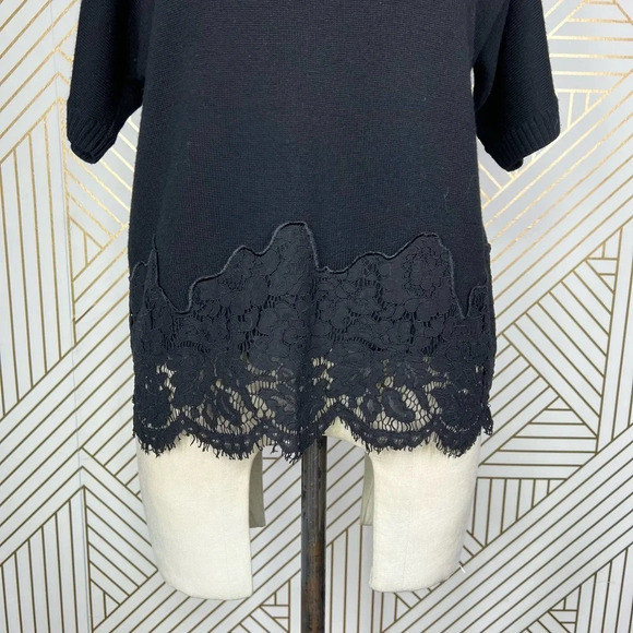 Ramy Brook Black Crochet Lace Hem Wool Turtleneck‎ Sweater Size US Medium - Picture 4 of 12
